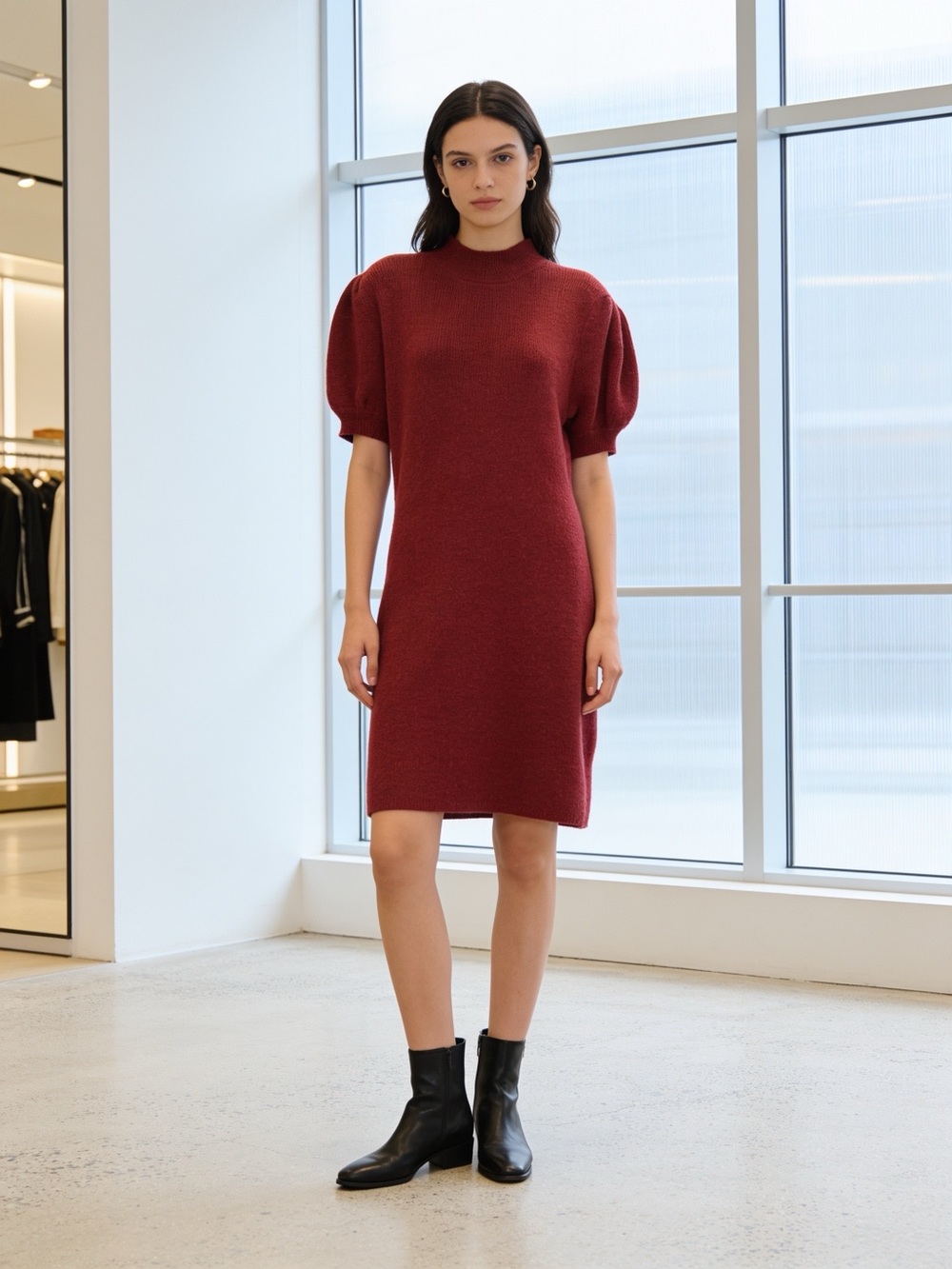 NWT Sunday Edition Red Puff Sleeve Mock Neck Sweater Dress Medium